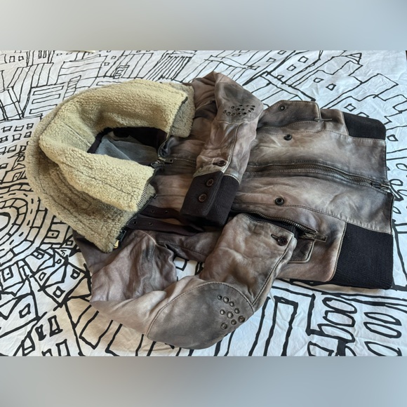 SWORD DISTRESSED AVIATOR MOTO LEATHER JACKET ITALY SIZE XS - Picture 15 of 15